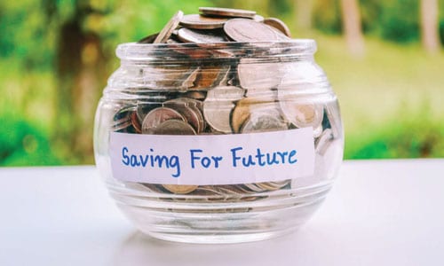 Change in jar with 'saving for future' written on it