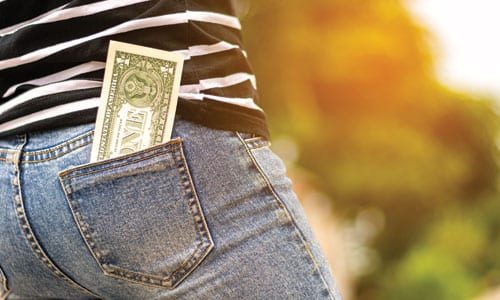 CashInPocket Dollar bill in the back of jean pocket