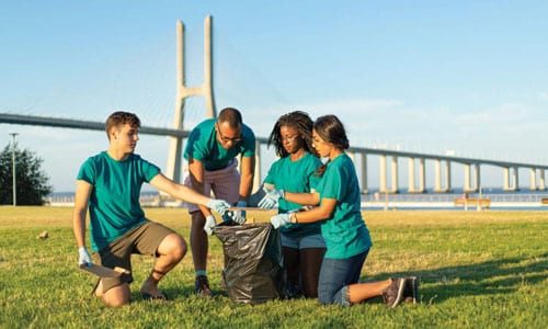 Volunteers picking up trash